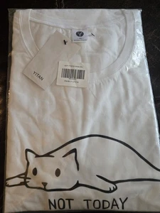 YITAN T-Shirt White Not Today Lazy Cat Size XXL Unisex NEW With Tags - Picture 1 of 2