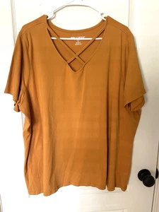 Jessica London Womens Pull Over Shirt Size 2X Gold Short Sleeves - Picture 1 of 5