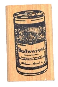 Vintage Look Budweiser Lattina Birra Liquore Bevanda Pubblicità Legno Gomma Timbro - Foto 1 di 2