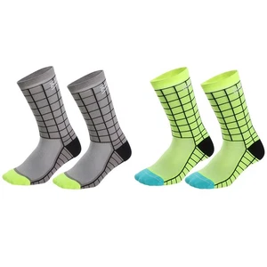2 Pairs Cycling Socks Riding Bicycle Bike Sports Ankle Socks XC MTB Grey Yellow - Picture 1 of 9