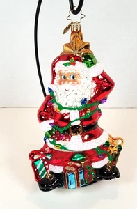 Christopher Radko Babbo Natale ornamento luci di fissaggio Babbo Natale glitterate - Foto 1 di 15