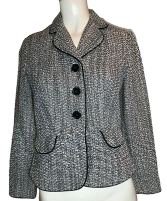 Chaqueta Blazer Ann Taylor Factory Texturizada Tejida Negra Blanca Tubería Talla 2P Foto 1 de 4