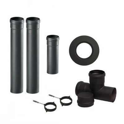 kit tubi stufa a pellet tubi acciaio nero montaggio 80mm curva guarnizione tee - Immagine 1 di 4