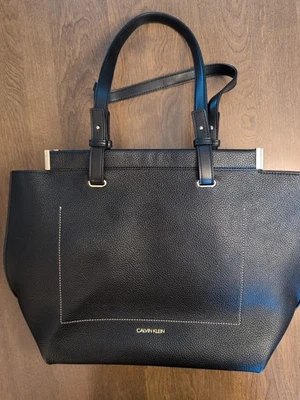 Calvin Klein Tote Bag - Black Tan Brown Interior Pockets Gold  - Image 1 of 4