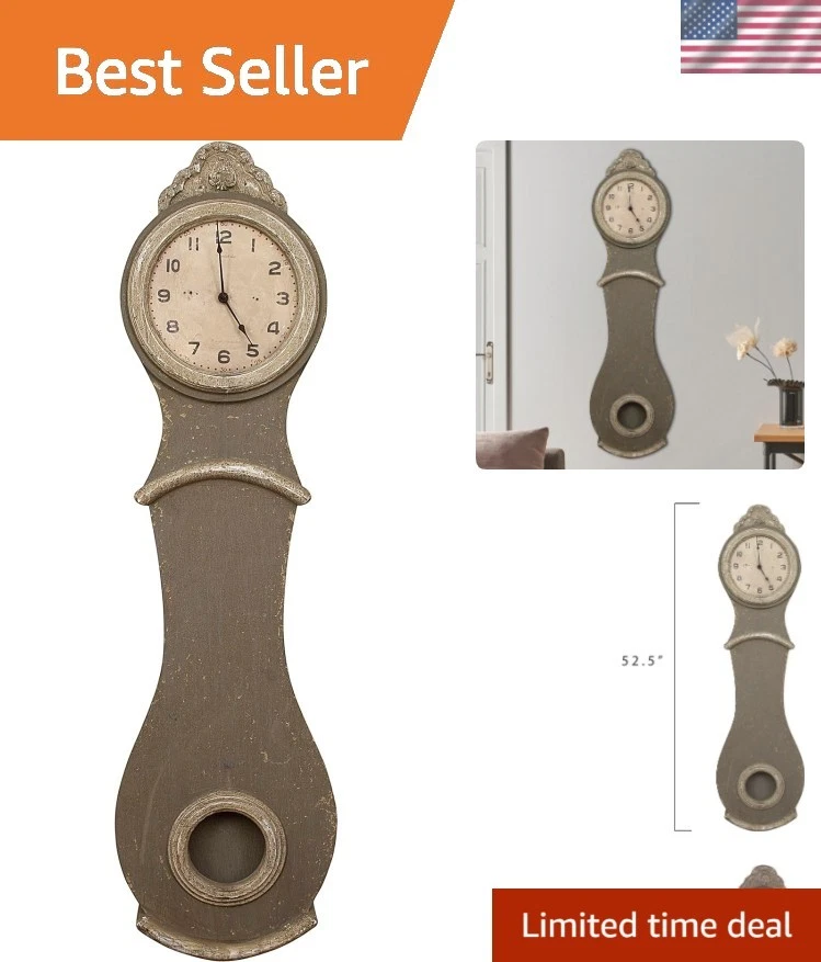 Vintage-Inspired Silent Grandfather Wall Clock - 52" Distressed Grey Wood Design - Image 1 of 4