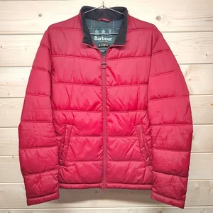 Barbour Classic Tartan Fibredown Mens Medium Red Quilted Puffer Jacket Coat - Picture 1 of 16