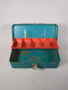 Vintage Metal Tackle Tool Craft First Aid Box with One Metal Folding Tray No Key - Picture 1 of 14