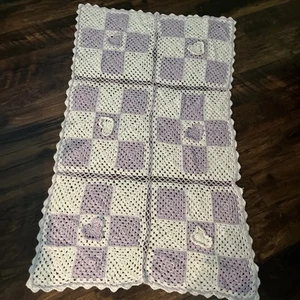 2927 Handmade Crocheted Baby Blanket 31”×52” inches Purple & White - Picture 1 of 3