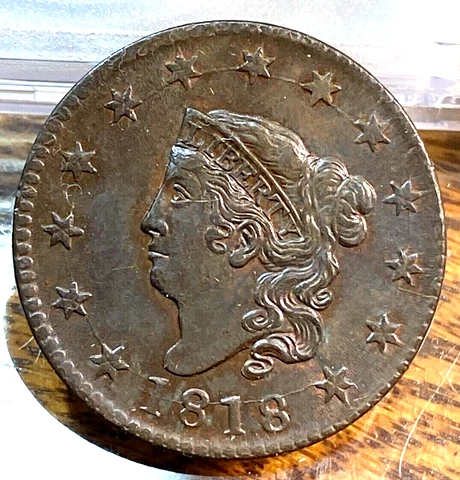 1818 Large Cent Lustrous Original Uncirculated + CHRC Cover