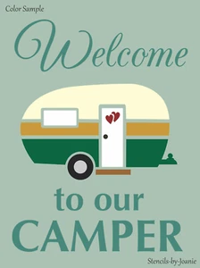 Plantillas de Joanie Welcome Vintage Casa rodante cámper amor familia campamento hágalo usted mismo letrero de arte - Imagen 1 de 11