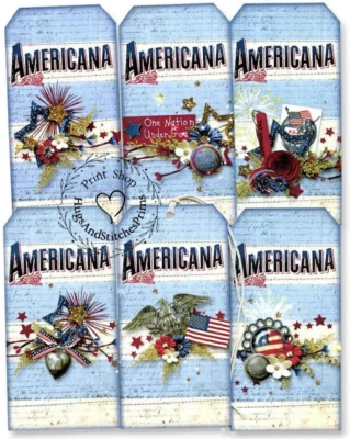 Hang Tags PRIMITIVE AMERICANA PATRIOTIC 4TH OF JULY MIXED TAGS #T86  Gift Tags - Image 1 of 4