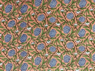 Indian Blue and White Floral Hand Block Print Cotton Fabric (by the yard) - Image 1 of 3
