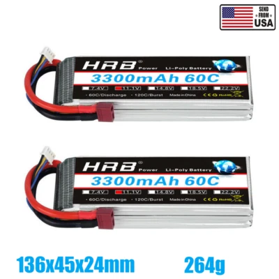 2x HRB 11.1V 3S LiPo Battery 3300mAh Deans T Plug for RC Helicopter Airplane Car - Image 1 of 4