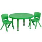 Flash 33" Round Adjust Green Plastic Activity Table Set w/2 School Stack Chairs