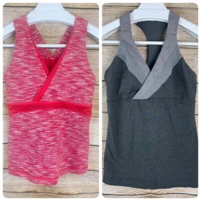 Lot of 2 Lululemon Womens Size 6 Gray & Peach Active Workout Tank Top - Image 1 of 4