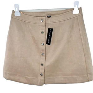 New Look Suedette Button Front Mini Skirt, Size UK 14, Stone - Picture 1 of 15