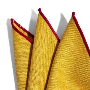 Mustard Yellow & Red Linen/Cotton Pocket Square - Picture 1 of 3