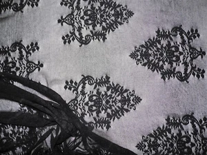 Embroidered Stretch Lace Apparel Fabric Sheer Damask Black GG105 - Picture 1 of 1