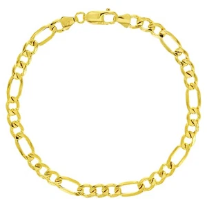 Italian 10k Yellow Gold Semi-Solid Figaro Chain Bracelet 8" 5mm 3.5 grams - Picture 1 of 4
