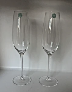 Tiffany & Co Crystal Glass Champagne Flute 9.5” Made in Slovenia New Pair No Box - Picture 1 of 9