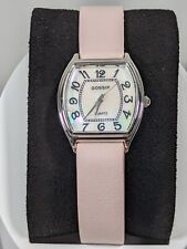 Gossip Pearlized Dial Silver Tone Case Pink Faux Leather Band Watch