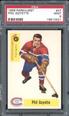 Tarjeta de hockey Parkhurst 1958 #47 Phil Goyette, PSA 9 como nueva (Montreal Canadiens) Foto 1 de 2