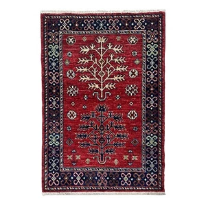 Alfombra de lana pequeña tribal afgana oriental granate hecha a mano (2'9" x 3'11") - Imagen 1 de 7