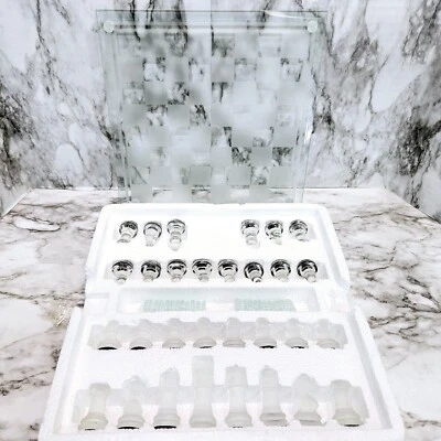 Glass Chess & Checker Set Clear and Frosted w/ Glass Board Cardinal Industries - Image 1 of 4
