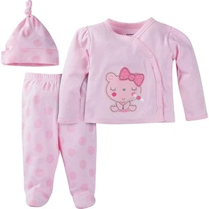 Gerber Girls 3 Piece Set Take-Me-Home Outfit NEW Pink Kitty Various Sizes - Picture 1 of 1