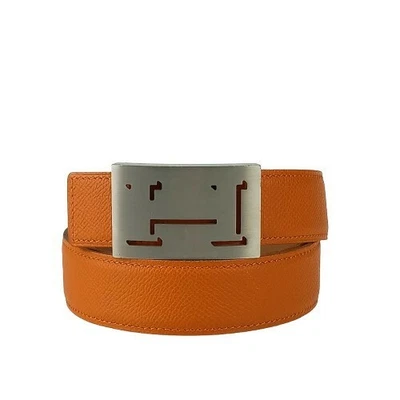 Hermes Belt Lucky Metal - Orange Epson Unisex Constance Reversible Silver - Image 1 of 4