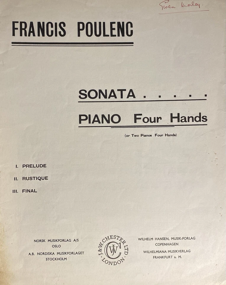 Francis Poulenc - Sonata For Two Pianos, Four Hands. - Image 1 of 1