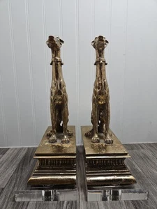 Vintage Whippet Buchstützen nummeriert Blattgold über Harz Acryl Basis 12 3/4" hoch - Bild 1 von 24