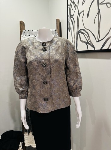 Giacca abito blazer donna Tory Burch argento metallizzato floreale seta ritagliata tg 6