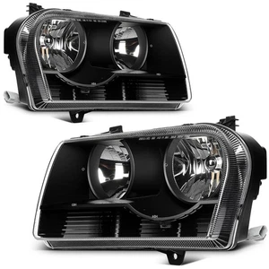 For 2005-2010 Chrysler 300 2.7L 3.5L Black Housing Headlights Assembly Pair - Picture 1 of 11