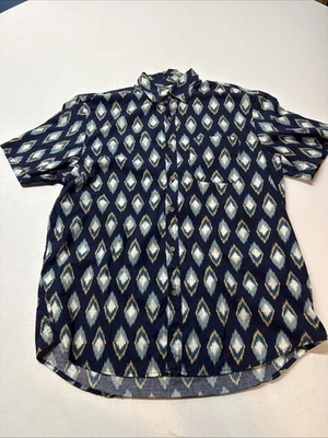 Old Navy Shirt Button Up Men’s Lg Large Geometric Ikat Short Sleeves Stretch - Image 1 of 4