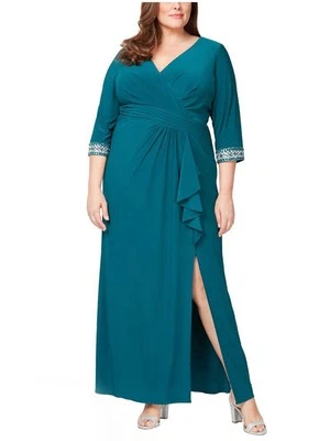 Alex Evenings Woman’s Curvy Pleated Drape Front Maxi Dress Rhinestones Size 22W - Image 1 of 4