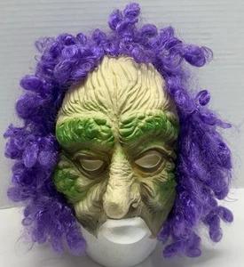Vintage Scary Purple Hair Ben Cooper Halloween Mask Full Head 3/4 Face - Picture 1 of 8