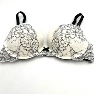 Victoria's Secret Dream Angels Bra 36C Off White Black Lace Rhinestones NWT - Picture 1 of 10