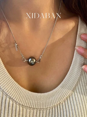 stunning 10-11mm tahitian round black green pearl pendant 925s(t) - Image 1 of 3