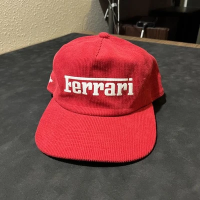 Ferrari Hat Cap Snap Back Mens Red White Formula 1 Racing Corduroy Scuderia - Image 1 of 4