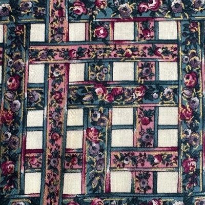 VTG Floral Metallic Fabric Basketweave Green Cotton Grannycore Cottage 56L x 44W - Image 1 of 4