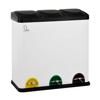 SVITA TC3X20 Treteimer 60L XXL Abfalleimer 3er-Mülleimer Mülltrennung Stahl Weiß - Bild 1 von 4