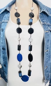 Chico's Chunky Blue Black Long Modernist Station Necklace - Picture 1 of 6