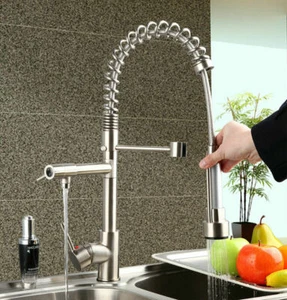 Grifo mezclador fregadero de cocina níquel cepillado giratorio FA grifos de un solo orificio - Imagen 1 de 9