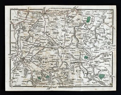 Mapa de ruta de John Cary de 1814 Cheltenham Glochestershire Tewkesbury Winchcombe Inglaterra Foto 1 de 2