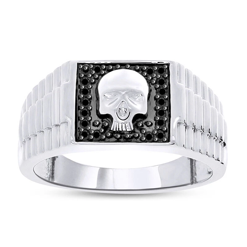 Anillo con banda de calavera de diamantes naturales negros de 0,2 quilates para hombre en plata Foto 1 de 4