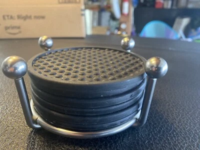 Pottery Barn 套装 6 橡胶硅胶杯垫不锈钢底座支架优雅 — 第 1/4 张图片