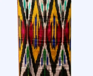 UZBEK USSR(151.6"-385cm)HAND CRAFTED IKAT HAN ATLAS FABRIC 70%SILK-30%COTTON(24) - Picture 1 of 3