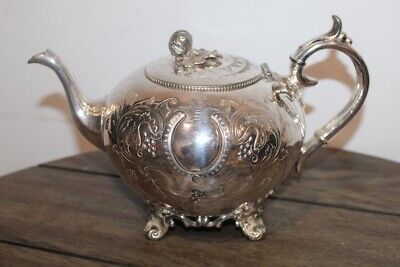 Antique JAMES DIXON & SONS Sheffield Silver Plate Teapot ELEGANT! • 14.03$