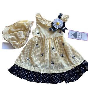 Rare Editions Baby Girl Gingham Bee Dress & Bloomers 18 Months Seersucker NEW